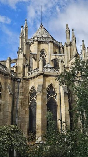 Back view of Basilique Sainte-Clotilde church in Paris showing architectural details
