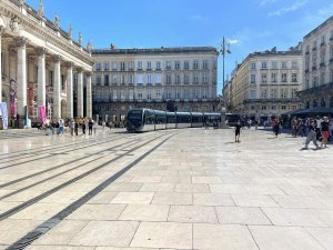 View of Place de la Comédie, a bustling city square in Bordeaux