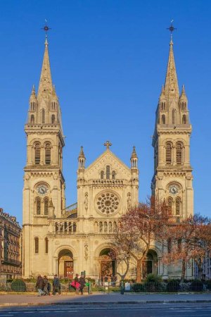 Saint-Ambroise church with tall towers in Paris 11th arrondissement