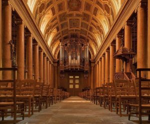 Interior of Rennes Cathedral Saint Peter showing ornate altar and vaulted ceiling