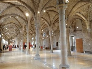 Interior view of the Archaeological Museum in Dijon with exhibition displays