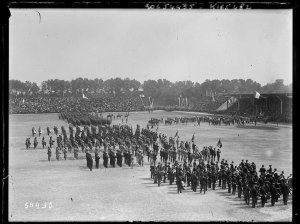 Crowd gathered at the inauguration ceremony of Stade Pershing in Bois de Vincennes, Paris