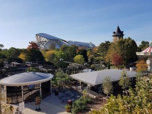 Louis Vuitton Foundation building viewed from Jardin d'Acclimatation in Paris