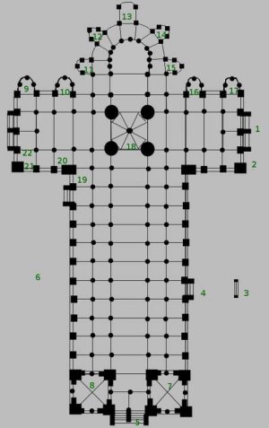 Architectural floor plan drawing of Basilica of St. Sernin