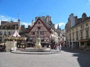 François-Rude Square also known as Place du Bareuzai in Dijon with urban surroundings