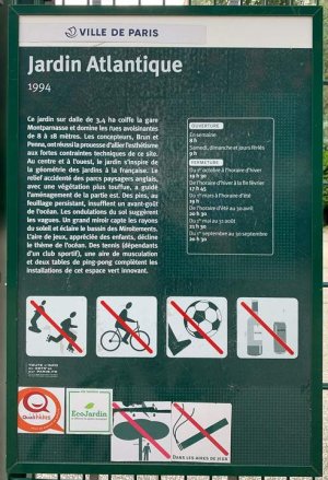 Place name sign for Jardin Atlantique in Paris