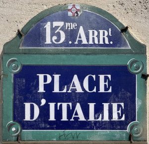 Street name sign for Place d'Italie located in Paris 13th arrondissement