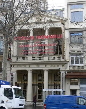 Exterior view of Théâtre des Variétés on boulevard Montmartre in Paris showing the historic theatre facade