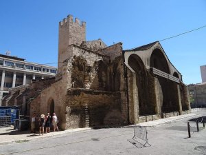 Exterior view of the Vieille Major Cathedral showing detailed stone architecture