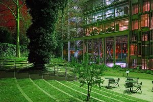Theatrum Botanicum garden illuminated at night at Fondation Cartier pour l'art contemporain