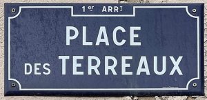 Plaque displaying the name Place des Terreaux in Lyon