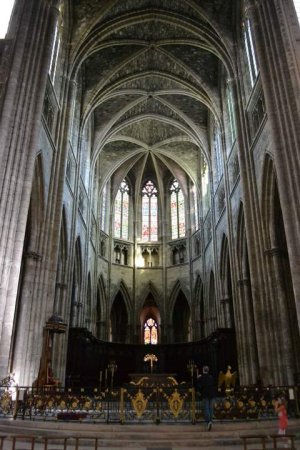 Choir area inside Bordeaux Cathedral Saint-André with ornate architectural details