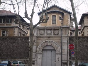 Entrance gate of Prison Saint-Paul in Lyon with stone walls