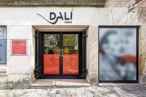 Entrance to Dali Paris building at 11 rue Poulbot with artistic signage