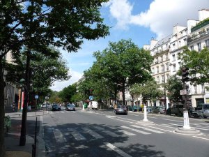 View north along Boulevard du Temple in Paris with urban street scene