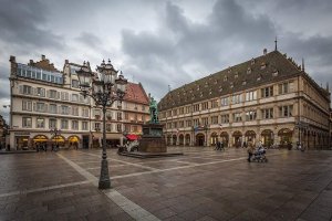 Place Gutenberg square with monument and historical buildings in Strasbourg