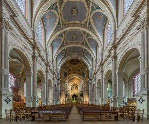 Interior of Church of Saint-François-Xavier in Paris showing nave and altar
