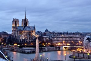 View of Notre Dame Cathedral and Île de la Cité from the Arab World Institute rooftop