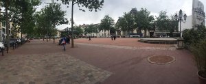 Wide view of Place Ambroise Courtois with surrounding buildings in Lyon