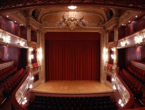 View of the stage from the first balcony inside Rennes Opera House