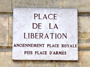 Place de la Liberation name sign in Dijon, Burgundy, France