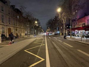 Nighttime view of Boulevard Saint-Michel illuminated by street lights in Paris