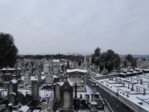 Snow-covered view of Loyasse Cemetery in Lyon