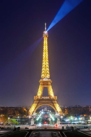 Eiffel Tower illuminated at night in Paris
