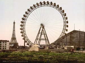The Grande Roue de Paris ferris wheel towering over Paris skyline