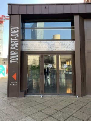Entrance of Tour Part-Dieu building viewed from Esplanade Charles-de-Gaulle in Lyon