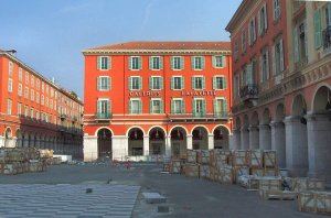 Arcades and buildings surrounding Place Massena in Nice combined with carabacel area
