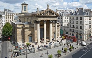 Facade of Notre-Dame-de-Lorette church in Paris with classical architecture