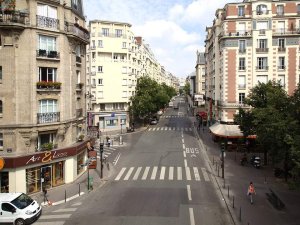 Rue de Vaugirard seen from the Petite Ceinture railway looking northeast in Paris