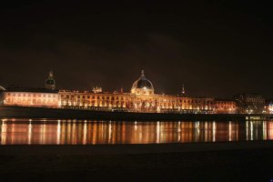 Riverside view of Hôtel-Dieu hospital building along the Quai Victor Augagneur in Lyon
