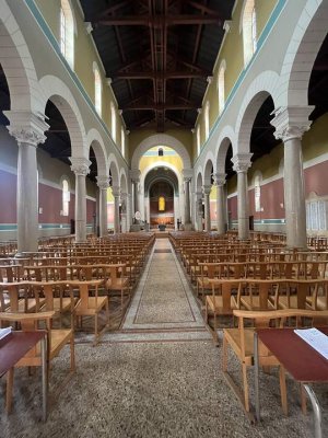 Interior view of Saint-Augustin Church in Lyon showing ornate ceiling and arches