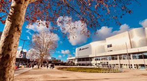 Esplanade and main facade of Adidas Arena in Paris 18th arrondissement