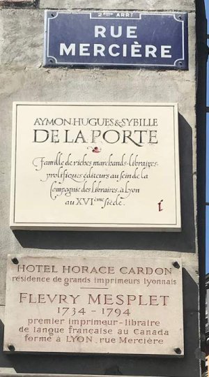 Street name signs for rue Mercière in Lyon