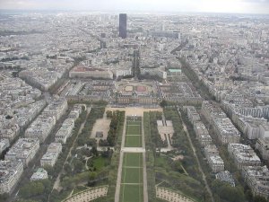 Aerial view of Montparnasse Tower and surrounding Paris cityscape