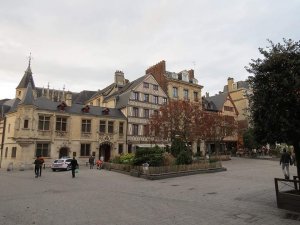 View of Place de la Pucelle-d'Orléans urban square in Rouen with buildings and street elements