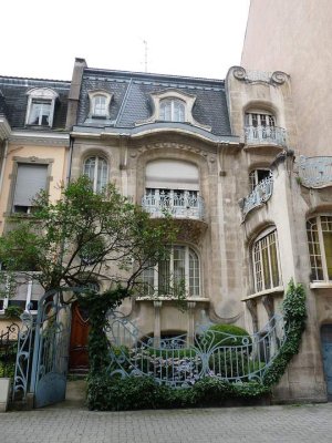 Art Nouveau style facade and entrance gate of Hôtel Brion in Strasbourg