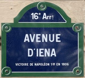 Street name plaque for Avenue d'Iéna in Paris