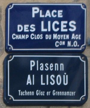 Place des Lices street name sign in Rennes