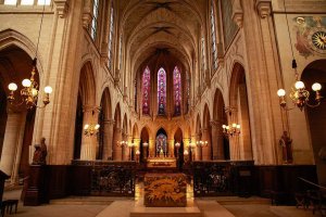 Interior of Saint-Germain l'Auxerrois church with architectural details in Paris