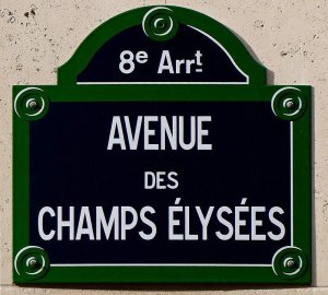 Street sign for Avenue des Champs-Élysées in the 8th arrondissement of Paris