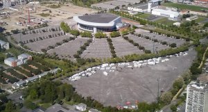 Aerial view of the Zénith Toulouse Métropole concert venue and surrounding area