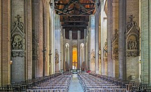 Interior view of Saint-Aubin church in Toulouse showcasing architectural details