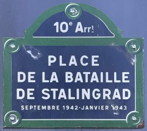 Street name plaque for Place de la Bataille de Stalingrad in Paris