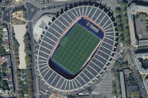 Aerial view of Parc des Princes stadium in Paris