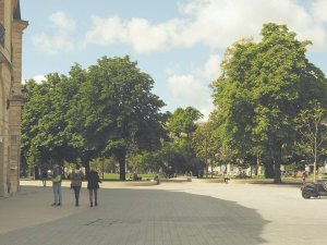 View of Place Gambetta seen from Cours de l'Intendance with urban buildings and streets