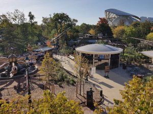Fondation Louis Vuitton building seen from Jardin d'Acclimatation in Paris